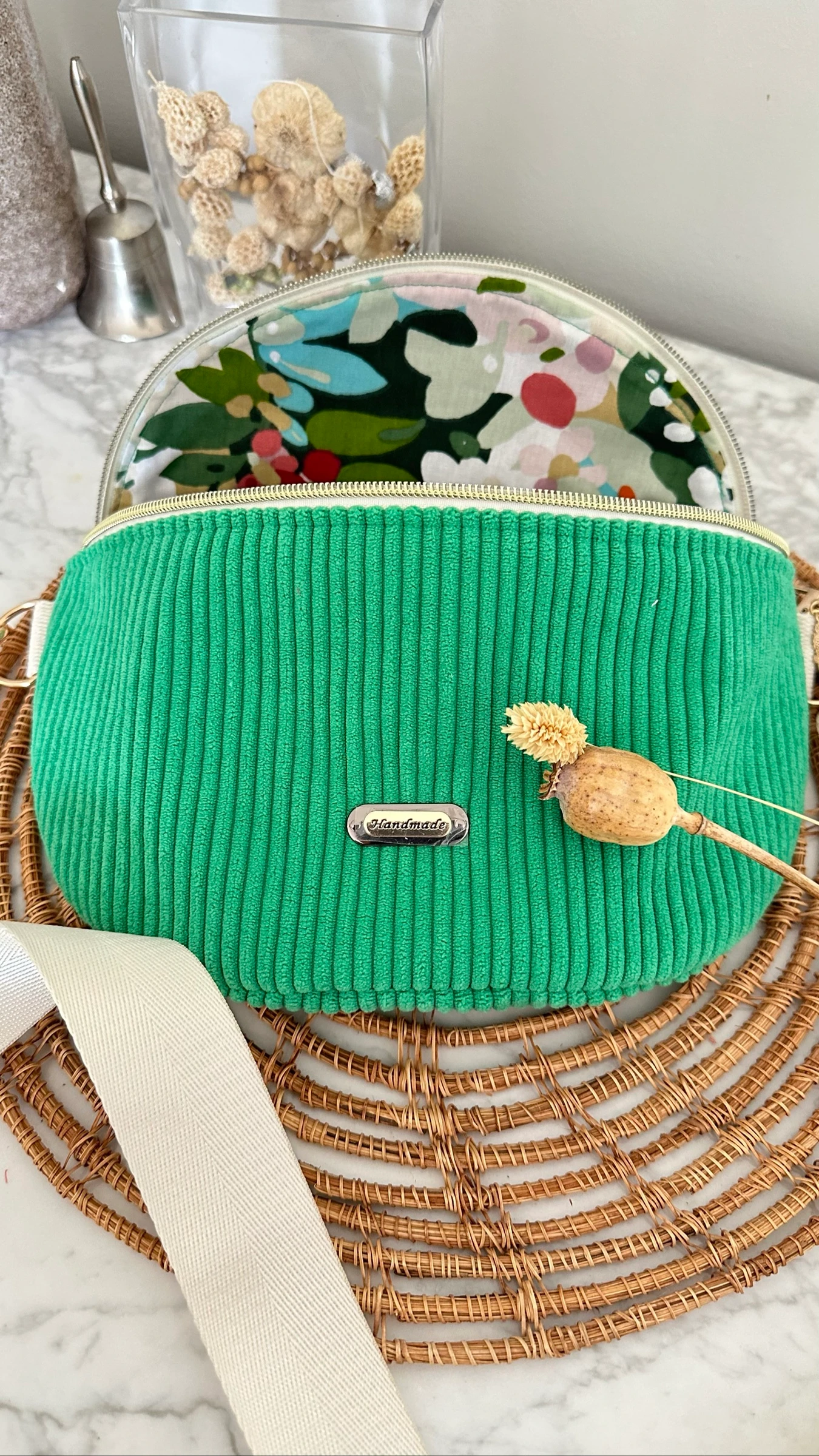 Sac banane velours vert prairie